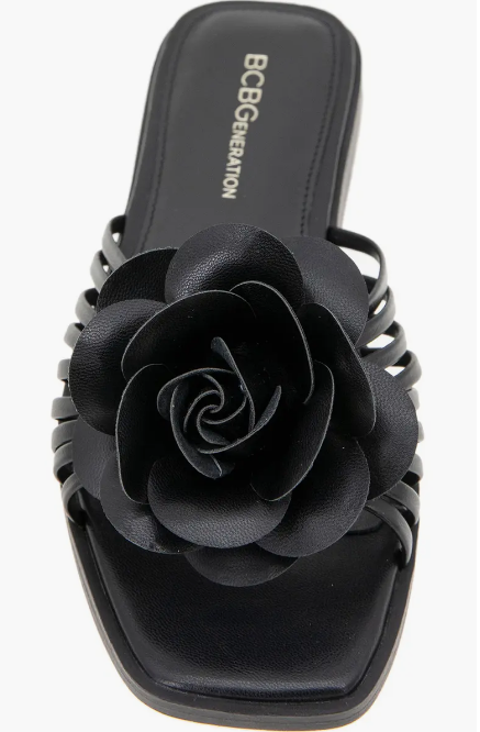 BCBGeneration Women's Black Masha Flower Appliqué Slippers | BCBGeneration In Lebanon