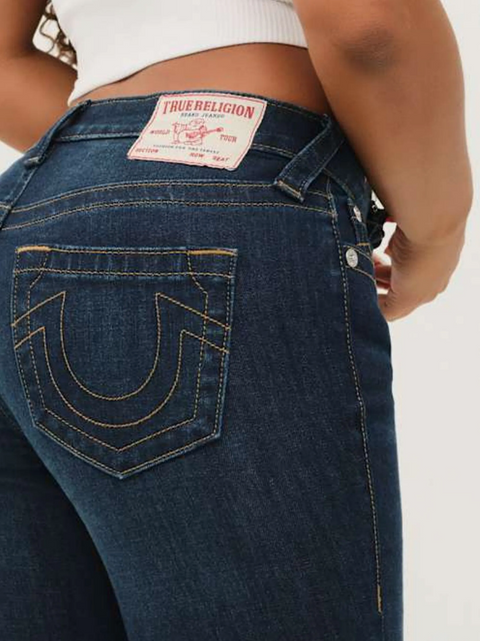 True Religion Women's Dark Blue Billie Mid Rise Straight Jeans | True Religion In Lebanon