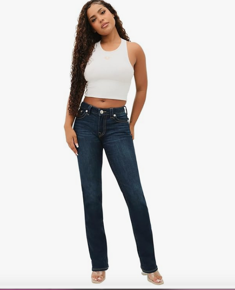 True Religion Women's Dark Blue Billie Mid Rise Straight Jeans | True Religion In Lebanon
