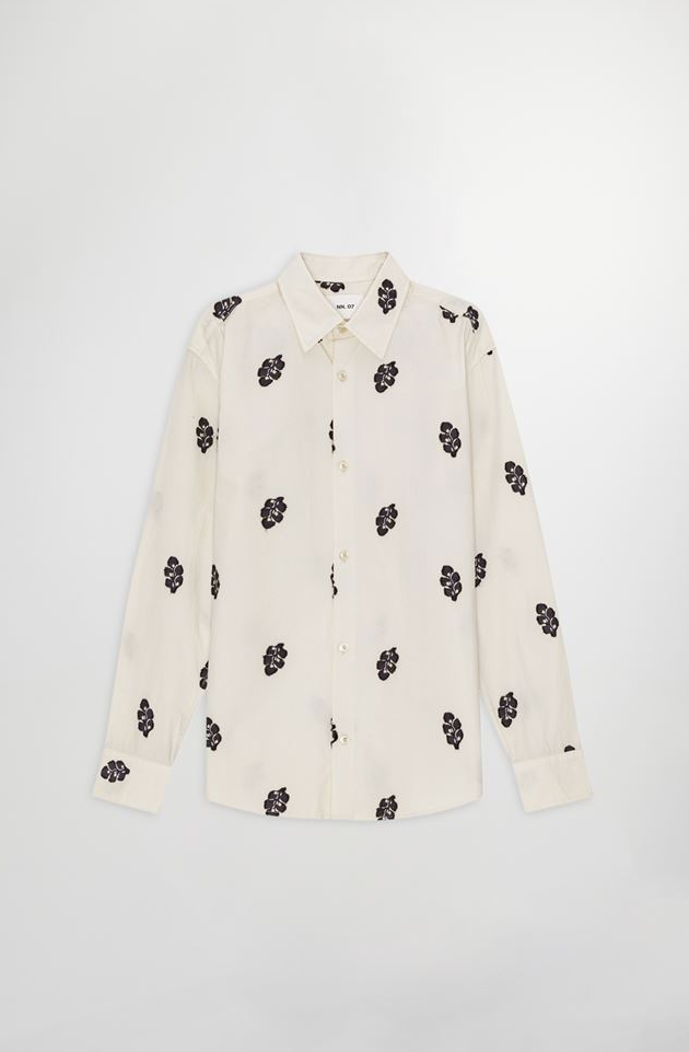 NN.07 Men's Beige Freddy Leaf Jacquard Organic Cotton Button-Up Shirt|NN.07 In Lebanon