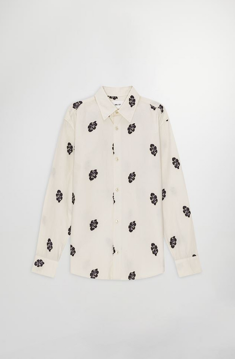 NN.07 Men's Beige Freddy Leaf Jacquard Organic Cotton Button-Up Shirt|NN.07 In Lebanon