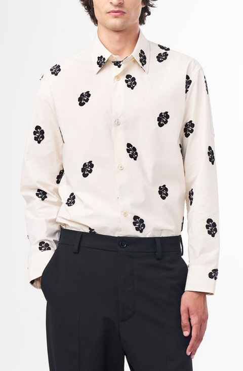 NN.07 Men's Beige Freddy Leaf Jacquard Organic Cotton Button-Up Shirt|NN.07 In Lebanon