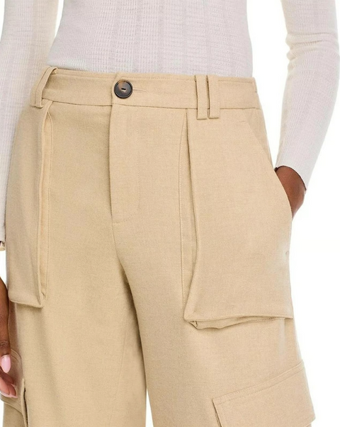 Vince Women's Beige Flannel Wide Leg High Rise Cargo Pants | Vince In Lebanon