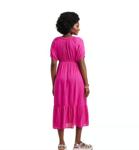 Isabel Women's Fuchsia Elbow Sleeve Cinch Waist Woven Maternity Dress | Isabel In Lebanon