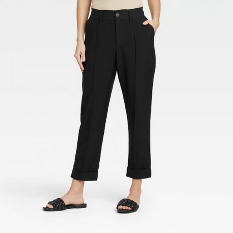 A New Day Women's Black High-Rise Slim Straight Leg Pintuck Ankle Pants | A New Day In Lebanon