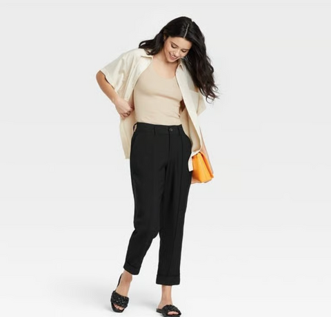 A New Day Women's Black High-Rise Slim Straight Leg Pintuck Ankle Pants | A New Day In Lebanon