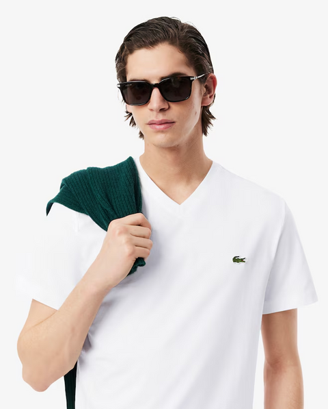 Lacoste Men's White Big Pima Cotton Regular Fit V-neck T-Shirt | Lacoste In Lebanon