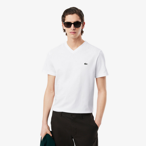 Lacoste Men's White Big Pima Cotton Regular Fit V-neck T-Shirt | Lacoste In Lebanon