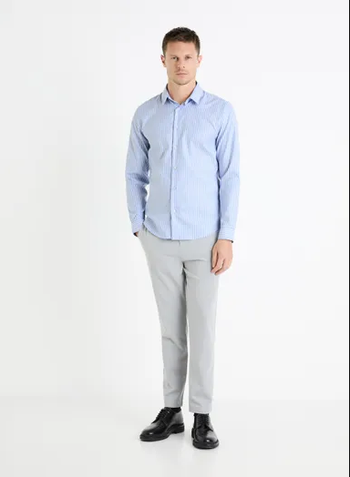 Celio Men's Blue Fasanure Slim Striped Shirt Long-Sleeve Shirt | Celio In Lebanon
