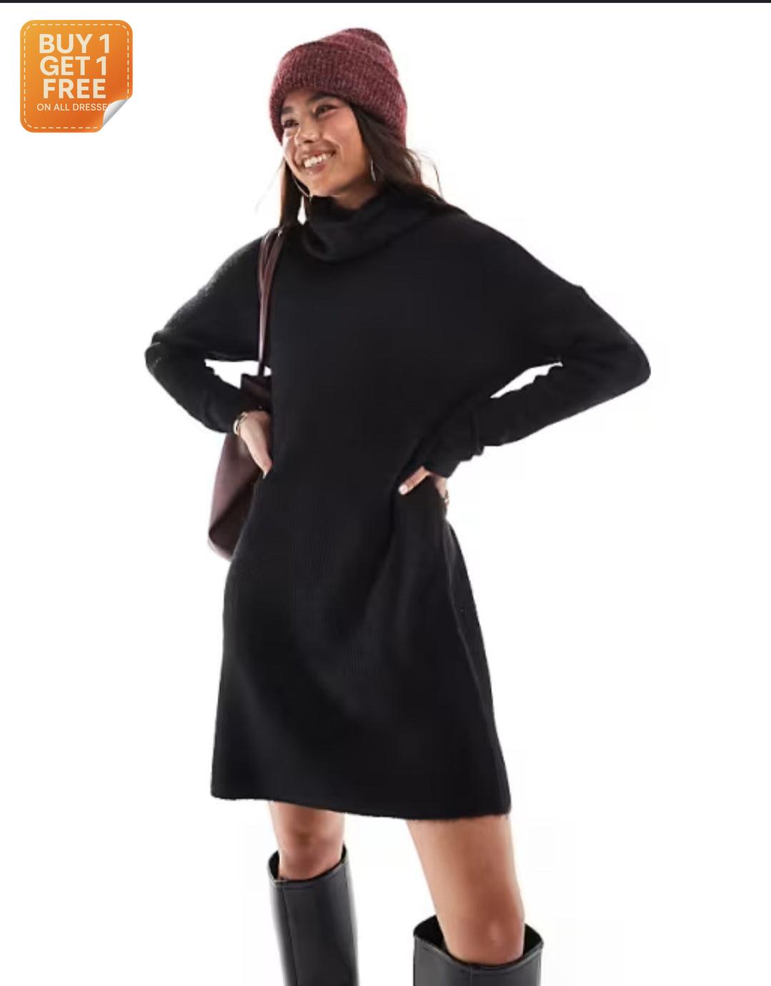 LeGer Women's Black Turtle Neck Long-Sleeve Dress| LeGer in Lebanon