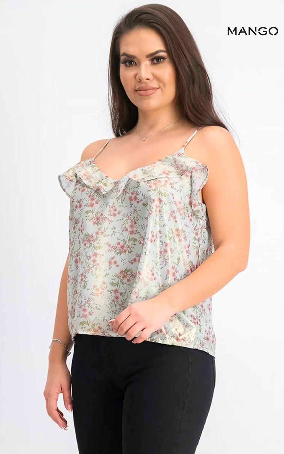 Mango Women's Blue Flowered Sleeveless Top| Mango in Lebanon
