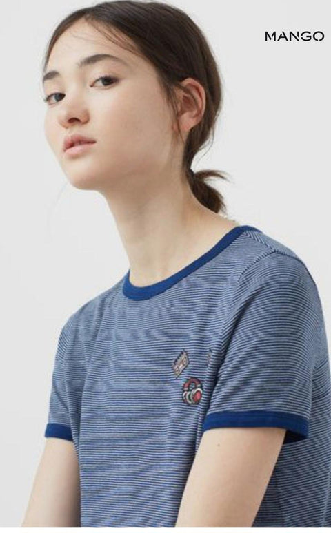 Mango Women's Navy Striped Short-Sleeve T-Shirt | Mango in Lebanon
