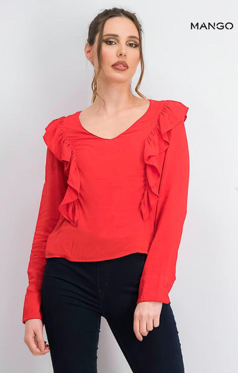 Mango Women's Red Long-Sleeve Turtle Neck Blouse| Mango in Lebanon