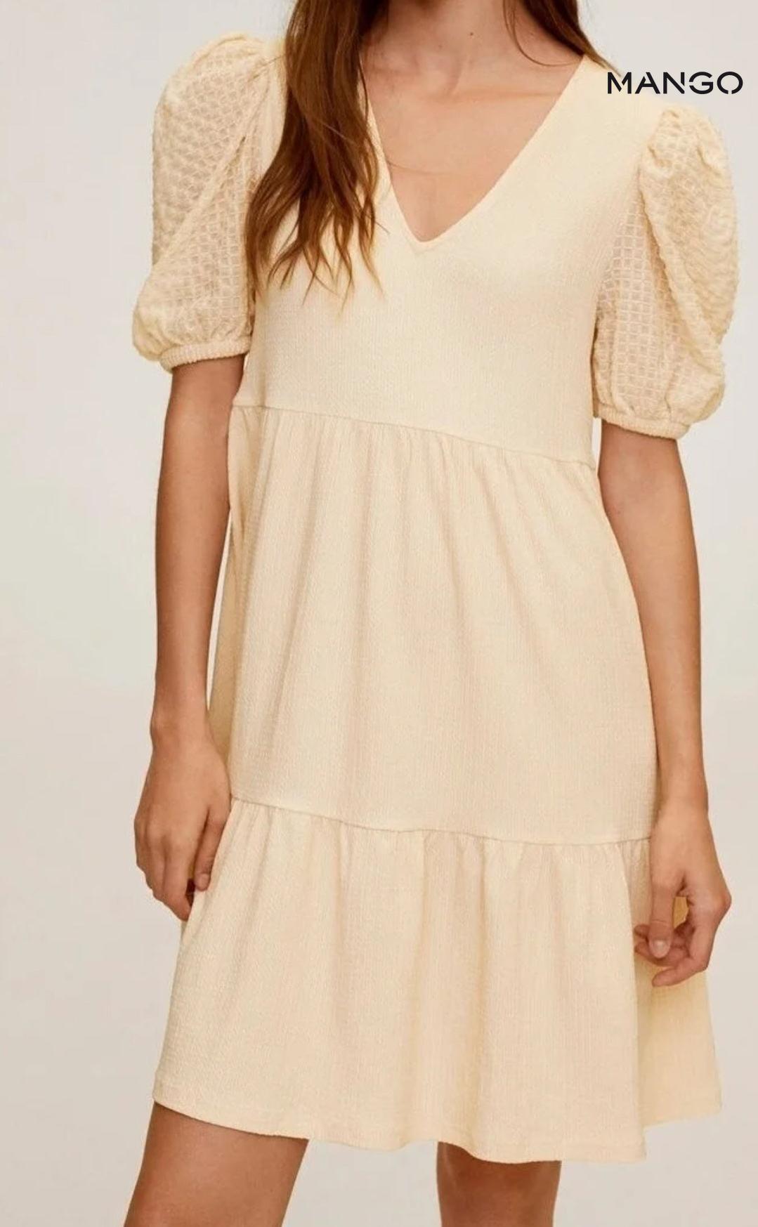Mango Women's Beige Short-Sleeve Dress| Mango in Lebanon
