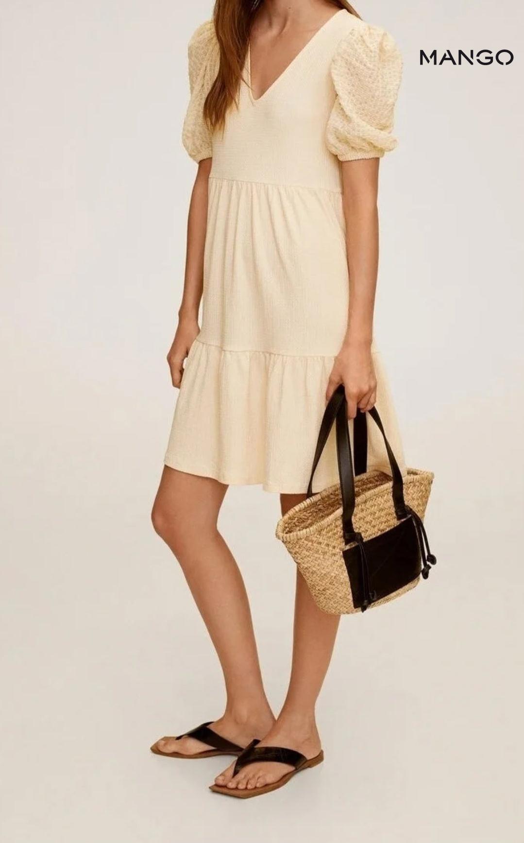 Mango Women's Beige Short-Sleeve Dress| Mango in Lebanon