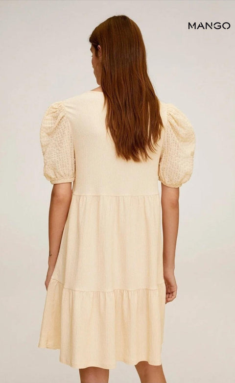 Mango Women's Beige Short-Sleeve Dress| Mango in Lebanon