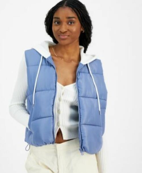 Madden Girl Girl's Blue Juniors Hooded Drawcord Vests | Madden Girl In Lebanon