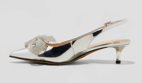 A New Day Women's Silver Priscilla Rhinestone Bow Slingback Kitten Heels | A New Day In Lebanon