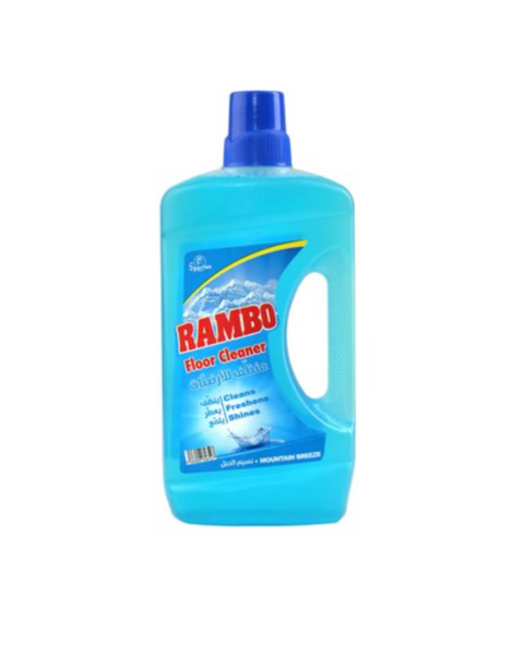 Blue bottle of Rambo floor cleaner on a white background