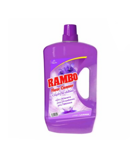 Purple bottle of Rambo floor cleaner on a white background