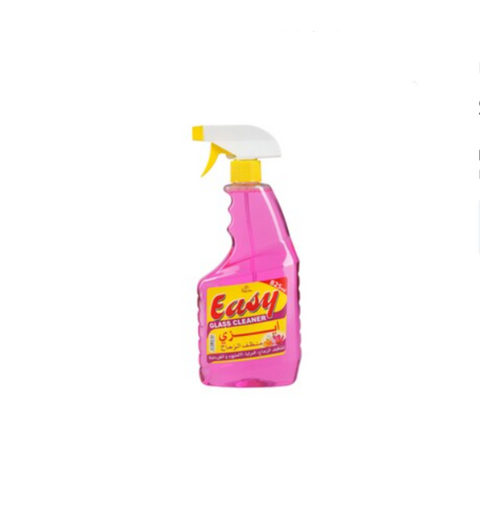 Pink spray bottle labeled 'Easy' on a white background