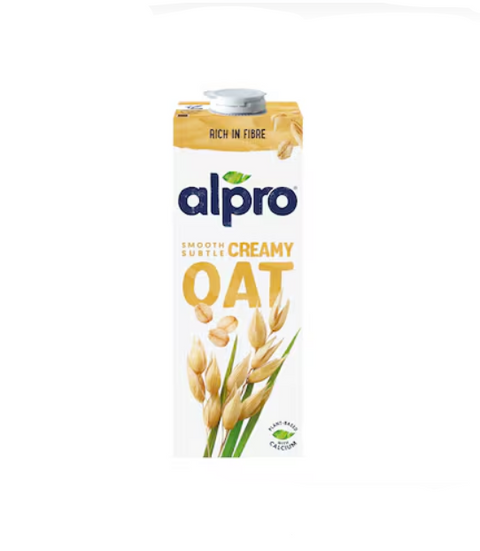 Alpro creamy oat milk carton on a white background