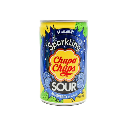 Chupa Chups Sparkling Sour Blueberry Flavour can on a white background
