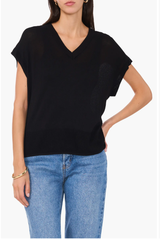 Vince Camuto Women's Black Short Sleeve V-Neck T-Shirt | Vince Camuto in Lebanon