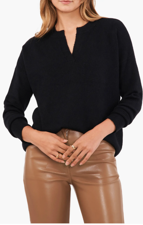 Vince Camuto Women's Black  Cozy V-Neck Drop-Shoulder Sweater  | Vince Camuto in Lebanon