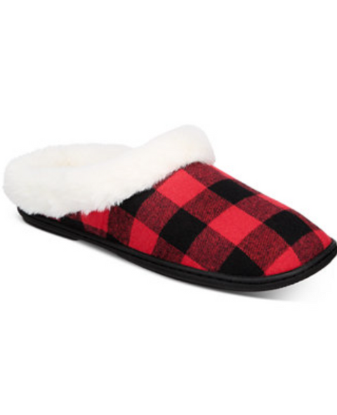 Charter Club Women's Red Sonoma Goods Faux Fur Buffalo Plaid Clog Slippers   |Charter Club in Lebanon