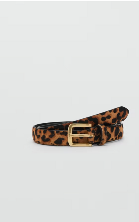 Mango Women's Dark Brown Leopard leather Belt| Mango in Lebanon