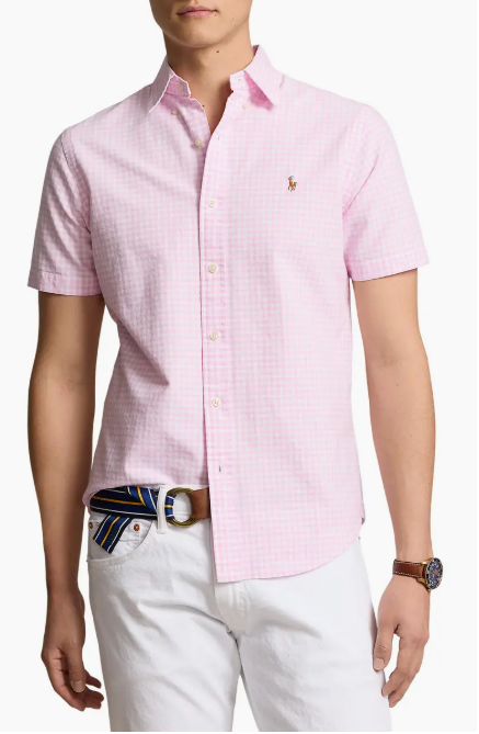 Polo Ralph Lauren Men's Pink & White Check Cotton Short Sleeve Button-Down Shirt | Polo Ralph Lauren In Lebanon