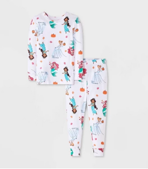 Disney Girl's White 2pc Disney Princess Printed Long Sleeve Pajama Set | Disney In Lebanon