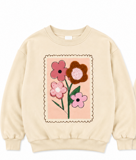 Zara Girl's Cream With Flowers Paris Printed Sweatshirts   | Zara In Lebanon