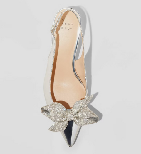 A New Day Women's Silver Priscilla Rhinestone Bow Slingback Kitten Heels | A New Day In Lebanon
