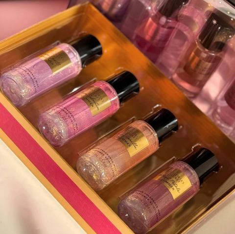 Set of small perfume bottles in a decorative box