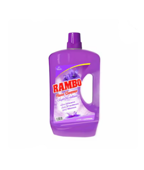 Purple bottle of Rambo Floor Cleaner on a white background