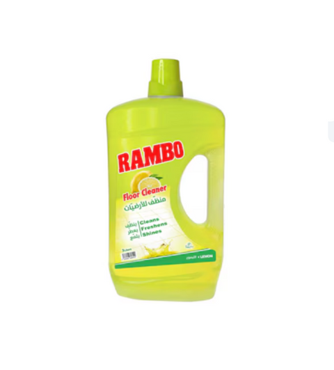 Green bottle of Rambo floor cleaner on a white background