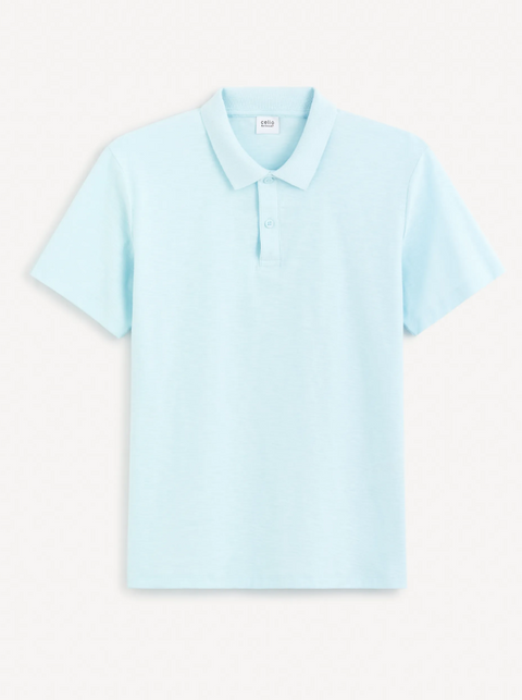 Celio Men's Baby Blue Solid Slim Fit Cotton Polo T-Shirt | Celio in Lebanon