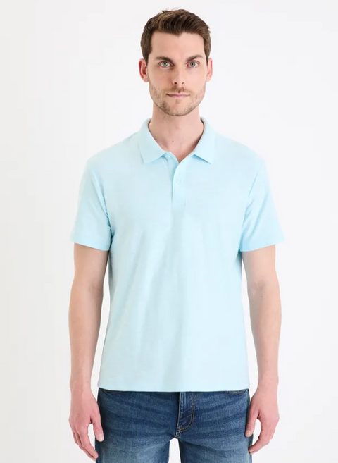 Celio Men's Baby Blue Solid Slim Fit Cotton Polo T-Shirt | Celio in Lebanon