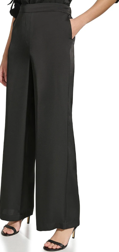 Calvin Klein  Women's Black Satin Pull-On Wide-Leg Pants |  Calvin Klein  in Lebanon