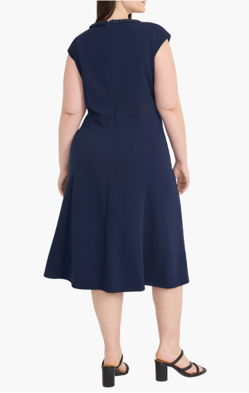 Maggy London Women's Navy Curb Chain Cap Sleeve Fit & Flare Midi Dress| Maggy London n Lebanon