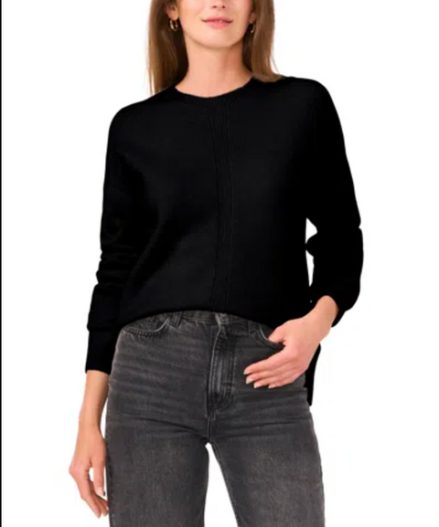 Vince Camuto Women's Black  Ribbed Crewneck Long-Sleeve Sweater | Vince Camuto in Lebanon