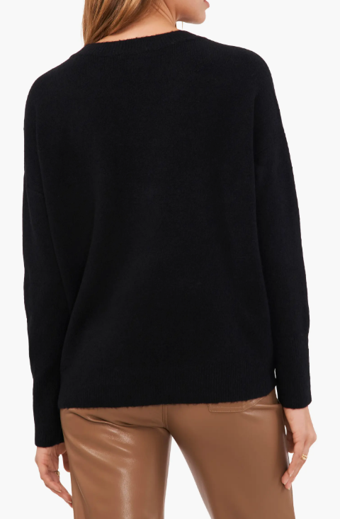 Vince Camuto Women's Black  Cozy V-Neck Drop-Shoulder Sweater  | Vince Camuto in Lebanon
