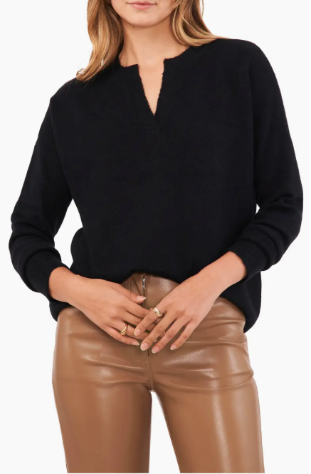Vince Camuto Women's Black Dropped-Shoulder V-Neck Sweater | Vince Camuto In Lebanon