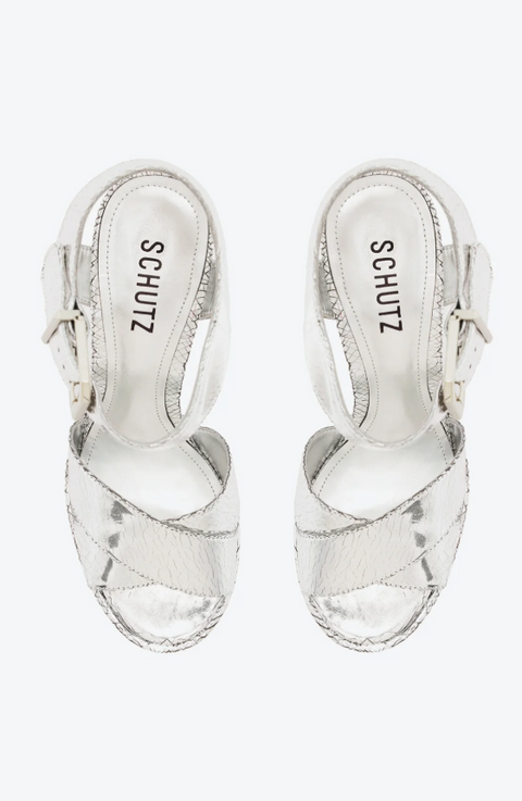 Schutz Women's Silver Penelope Heeled Sandal  | Schutz in Lebanon