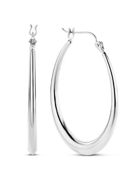Touch Of Silver Women's Silver Silver Drop Shaped Oval Hoop Earrings | Touch Of Silver in Lebanon