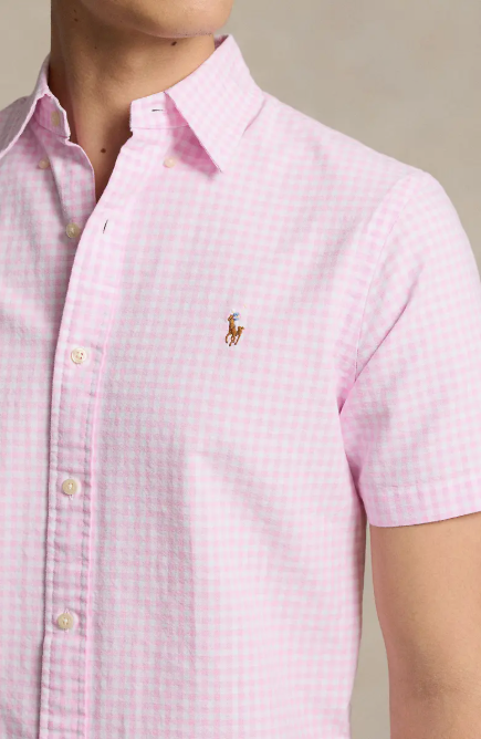 Polo Ralph Lauren Men's Pink & White Check Cotton Short Sleeve Button-Down Shirt | Polo Ralph Lauren In Lebanon