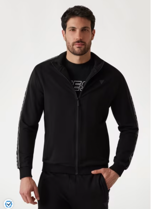 Guess  Men's Black Full Zip Jacket | Guess  in Lebanon
