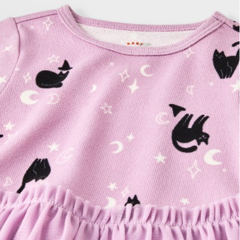 Cat & Jack Baby Girl's Lilac & Black Cat Witch Printed Long Sleeve Tulle Dress | Cat & Jack In Lebanon